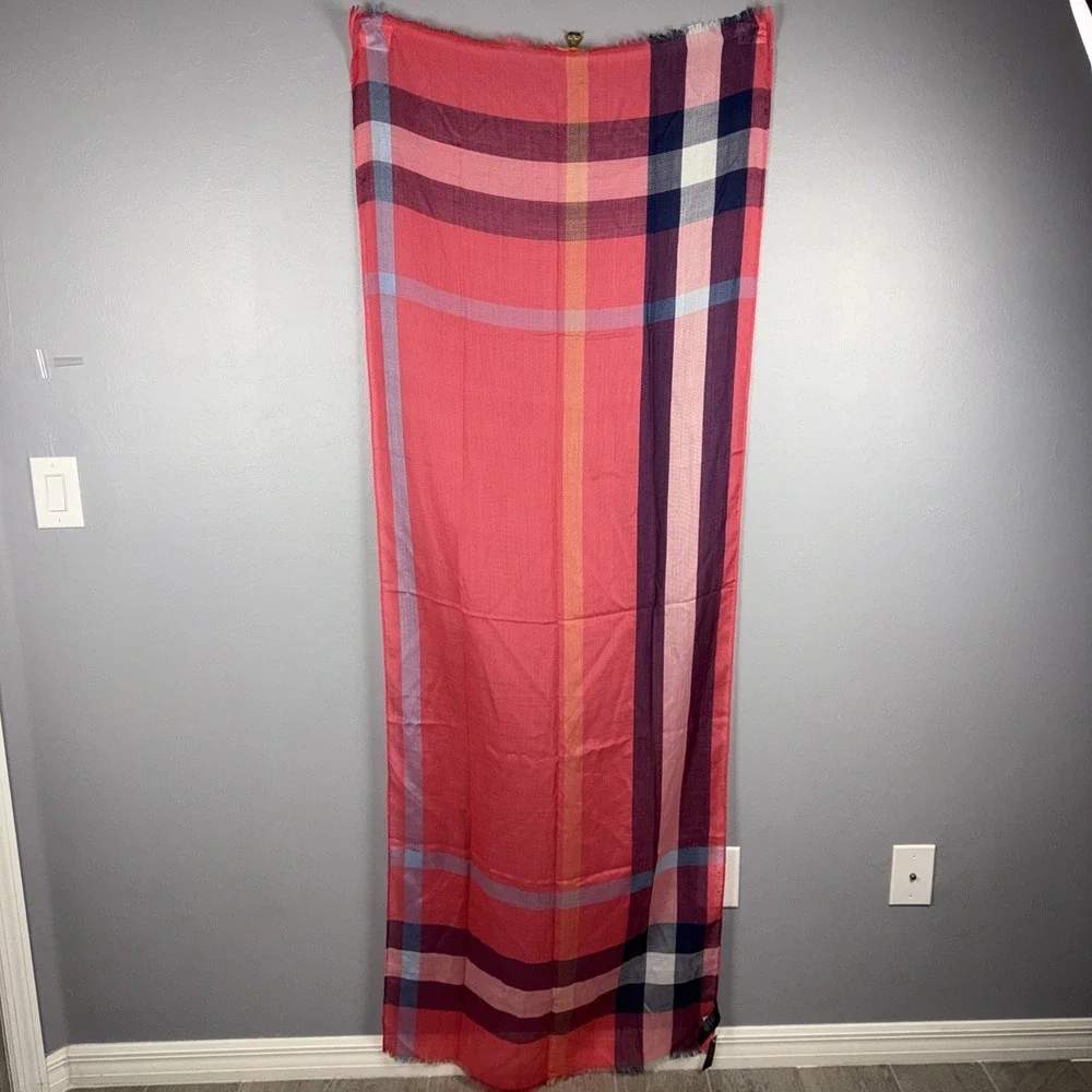 Tommy Hilfiger Lightweight Check Rectangular Scarf  Eyelash Fringe Multicolored